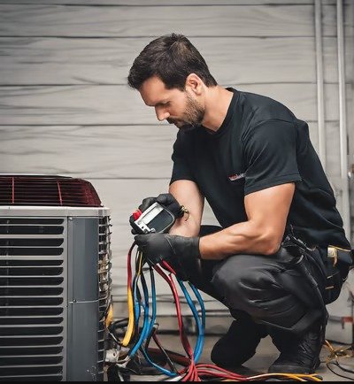 Técnico revisando un aire acondicionado